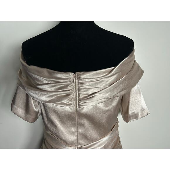 AIDAN MATTOX STRETCH MIKADO MIDI off shoulder beige setting formal dress Sz 8 - Picture 12 of 13